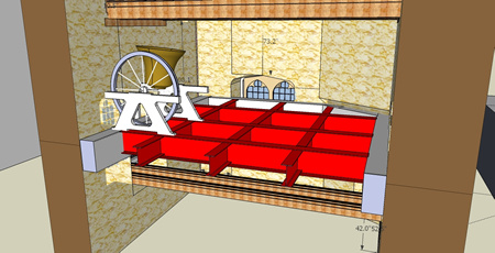 Computer generated image showing bell tower interior with new bell frame foundation