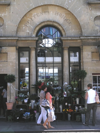 Flower shop facade on Pulteney Bridge, Bath