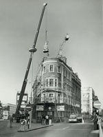 1970s - DCP lifts a statue of the Greek goddess Minerva from a block of offices in Queen Victoria Street, London, scheduled for demolition.