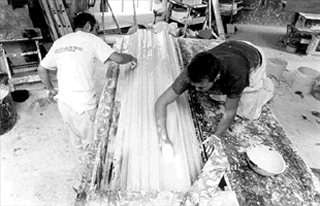manufacturing fibrous plaster in the workshop