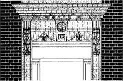 Detailed drawing showing carved gauged brickwork over doorway