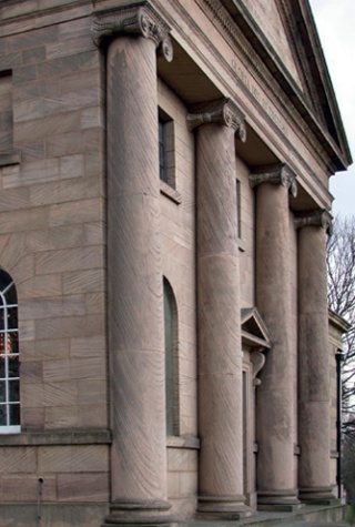 Neo-classical facade incoporating cross-bedded sandstone blocks