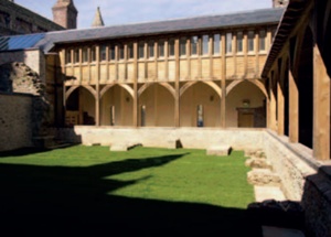 Modern timber-framed walkway at St David's Cathedral, Pembrokeshire