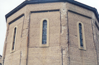 Concrete decay to external columns of a church in Goldthorpe, South Yorkshire