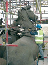 Patina at the start of work on The Quadriga, Wellington Arch, London 
