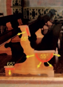 Pew profile overlaid with arrows showing heat direction and temperature produced by heating units