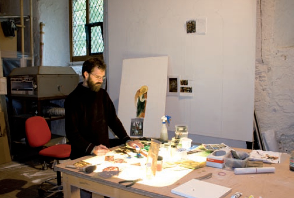 Stained glass maker at work