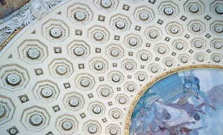 Sprinkler head camouflaged by historic fabric at the US Library of Congress