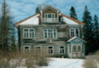 Facade and snow covered garden of the Solovetsky Monastery in the White Sea, Russia