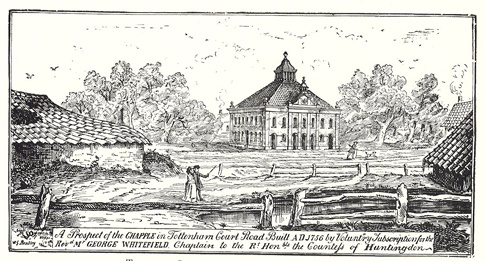 Engraving of Tottenham Court Road tabernacle and its surroundings