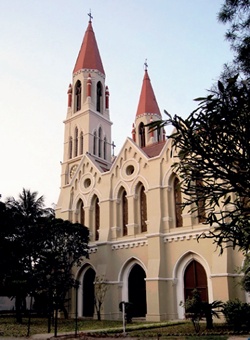 St James': exterior with trees in foreground