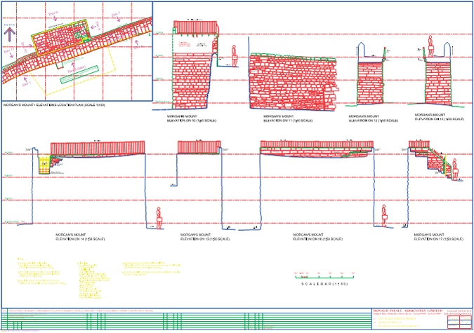 Elevation drawings (scale 1:50 in original) of Morgan's Mount, part of Chester city walls