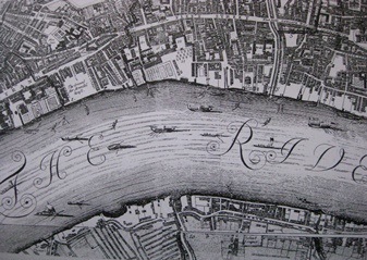 London map showing section of Thames with Fleet Street marked near upper edge