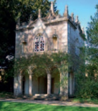 The elaborate gothic-style two-storey bath house at Corsham Court