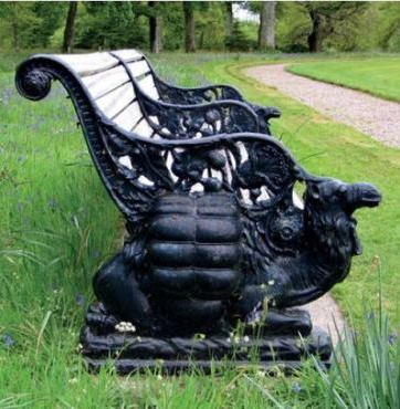 Cast iron bench end in the shape of a camel