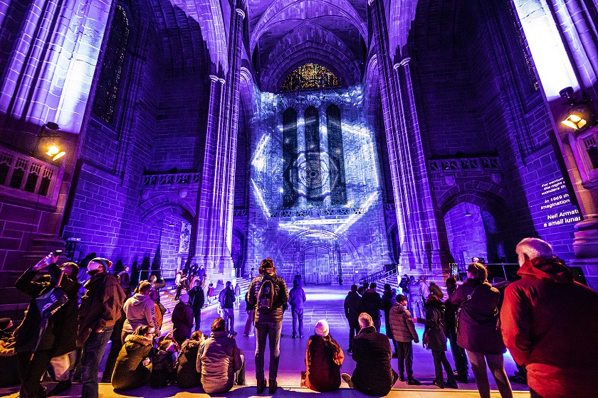 Space exhibition by Luxmuralis at Liverpool Cathedral