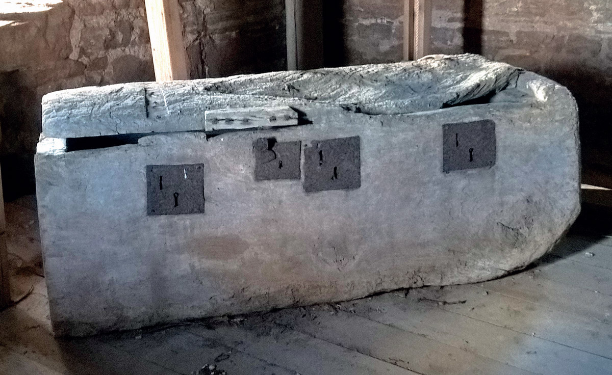 The 13th century dug-out chest in the belfry at St Mary’s Church, Foy, Herefordshire
