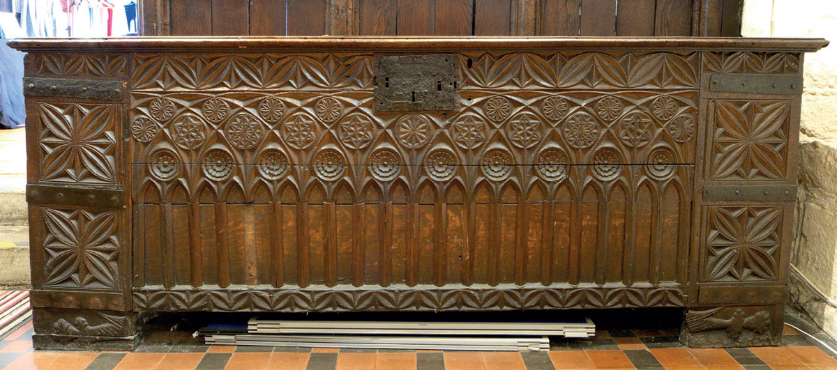 The 14th century clamped chest at All Saints, Hereford, Herefordshire