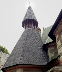 Polygonal spire with fish-scale slate work