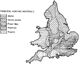 Map showing principal roofing materials used in England and Wales