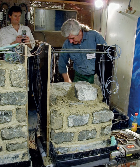 Building the cored walls for Stage 2 of the laboratory tests at Sheffield Hallam University