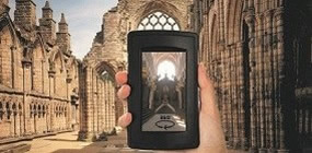 Shows a multimedia guide with Holyrood Abbey as a backdrop