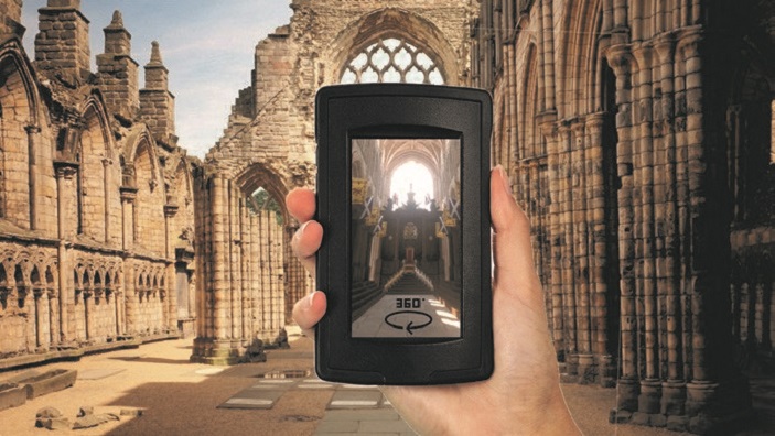 Shows a multimedia guide with Holyrood Abbey as a backdrop
