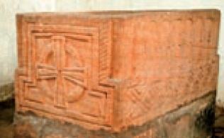 Celtic cross on the pre-Norman altar at St Peulan, Llanbeulan