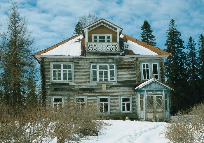 Facade and snow covered garden of the Solovetsky Monastery in the White Sea, Russia