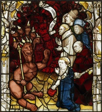 Panel 5b with second beast removed from centre and reinstatement of red and gold background and beast's raised left paw