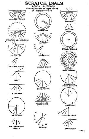 Series of sketches showing the wide variety of mass dial types found in Worcestershire alone (23 designs shown)