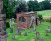 The red sandstone exterior of the Sacheverell-Bateman mausoleum