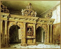 Watercolour painting of The Screens Passage at Montacute House