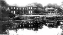 b/w photo of Brackenhurst Hall and dew pond in the early 1930s