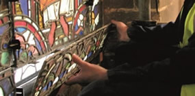 Stained glass window with EPG at St Leonard’s, Marston Bigot