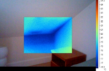 Thermal image showing cold zone in eaves corner