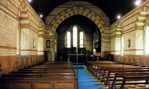 The patterned brickwork of St James’ interior