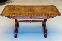 French polished rosewood table with inlaid border around table-top and beaded edge