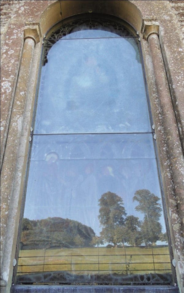 Reflective glass in church window