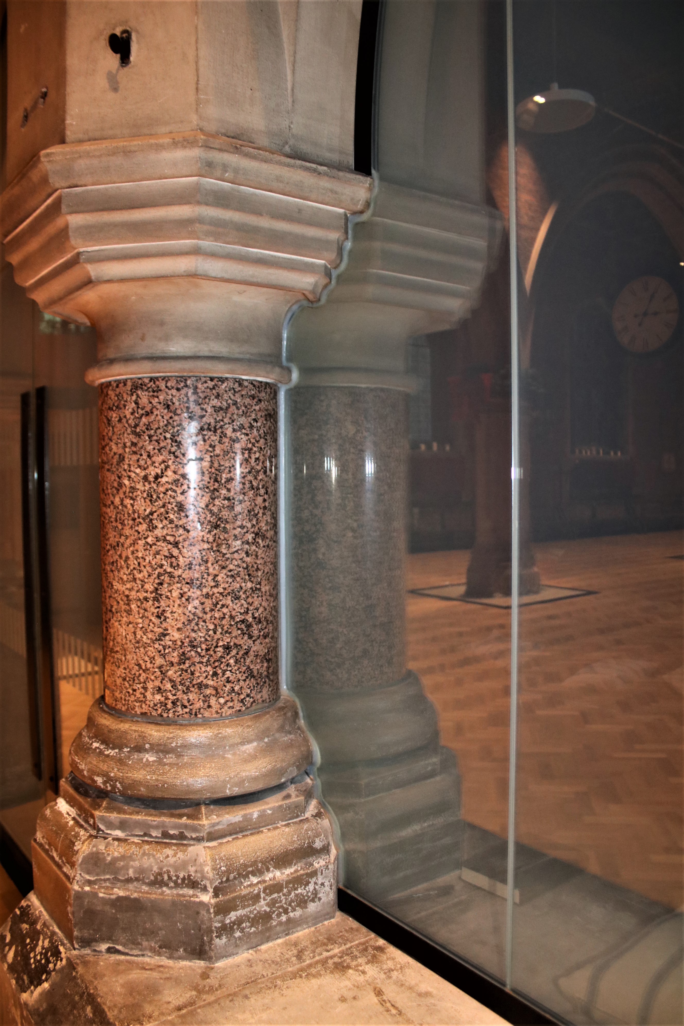 St Dionis pillar with glass cutout