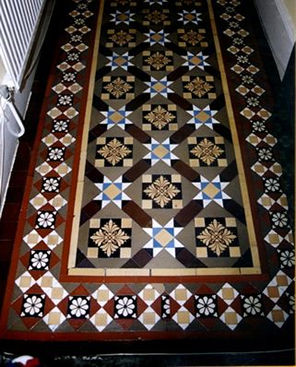 Antique Victorian Hall Floor Encaustic Geometric Tiles 169 
