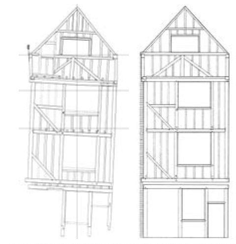 Drawings showing the rear gable frame of the Hoop and Grapes, Aldgate