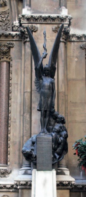 Richard Goulden bronze depicting winged figure holding sword aloft