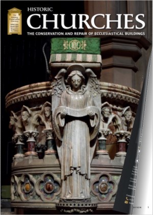 cover of historic churches magazine with an angel in the centre of a magnificent Gothic Revival pulpit designed by GE Street and carved by Thomas Earp