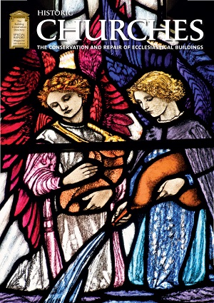 cover of historic churches magazine with cherubs from a window by Veronica Whall
