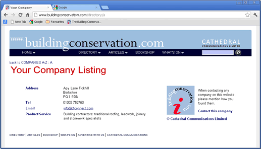 Screenshot of a company listing from the website