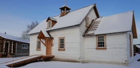 Hot limewash with salt on the timber walls of a French Jesuit mission church in Canada